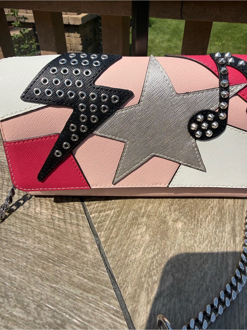 NWOT Karl Lagerfeld Paris Connie
Flap Crossbody Bag Music Star Studs Pink - Picture 3 of 13
